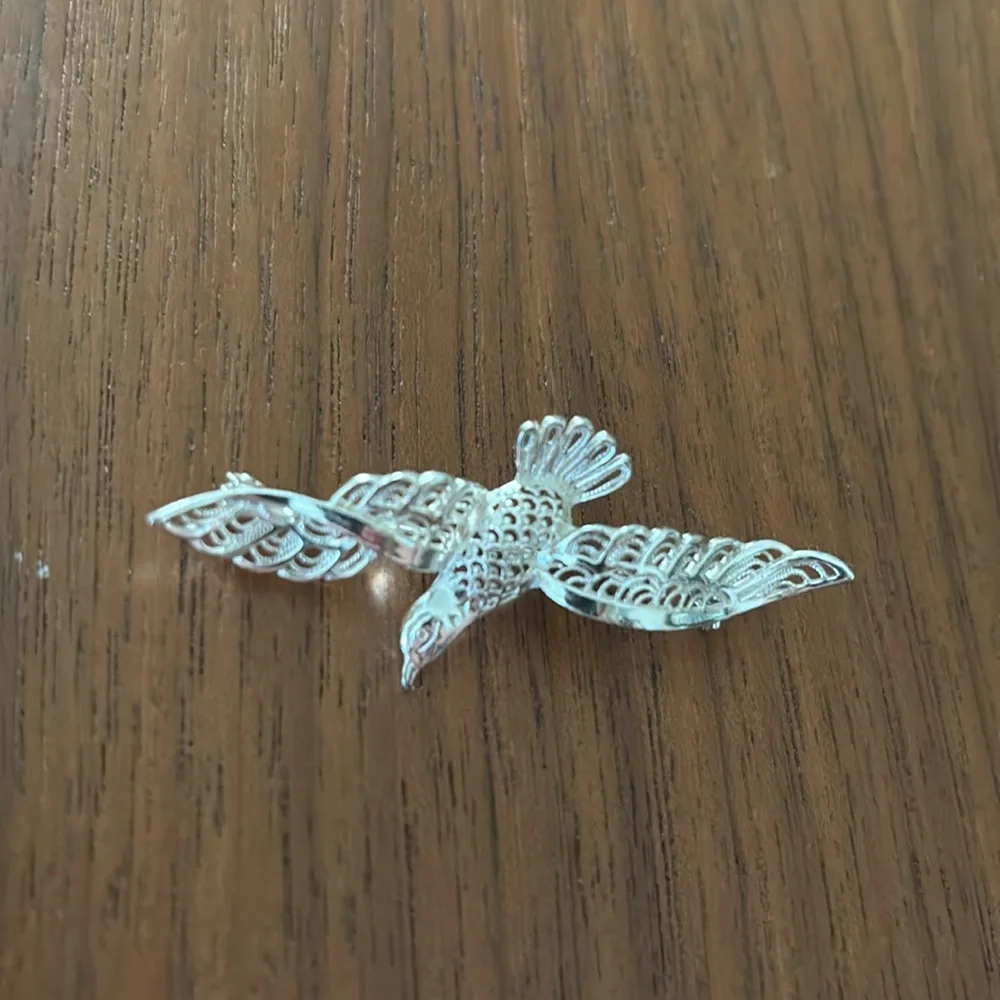 Vintage 1960 filigree seagull silver brooch-RARE - Picture 2 of 13